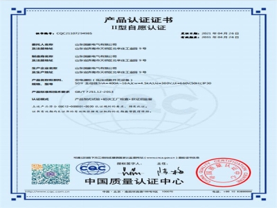 雙電源柜（低壓成套開關(guān)設(shè)備）認(rèn)證證書
